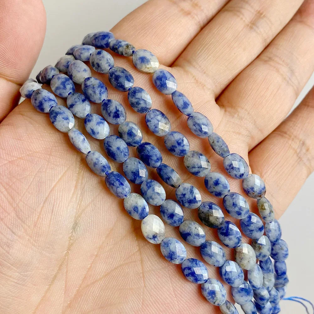 Fashion Natural Oval Shape Stone Bead Faceted Jades Tiger Eye Jaspers Loose Spacer Beads DIY Necklace Bracelet Earrings 6x8mm