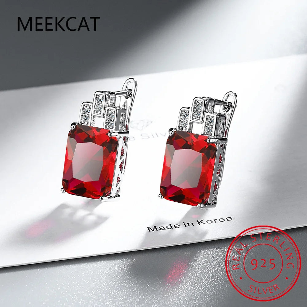 Boucles d'oreilles créoles en argent sterling 925 serties d'émeraudes vertes synthétiques nano de 8 carats, pour femme.