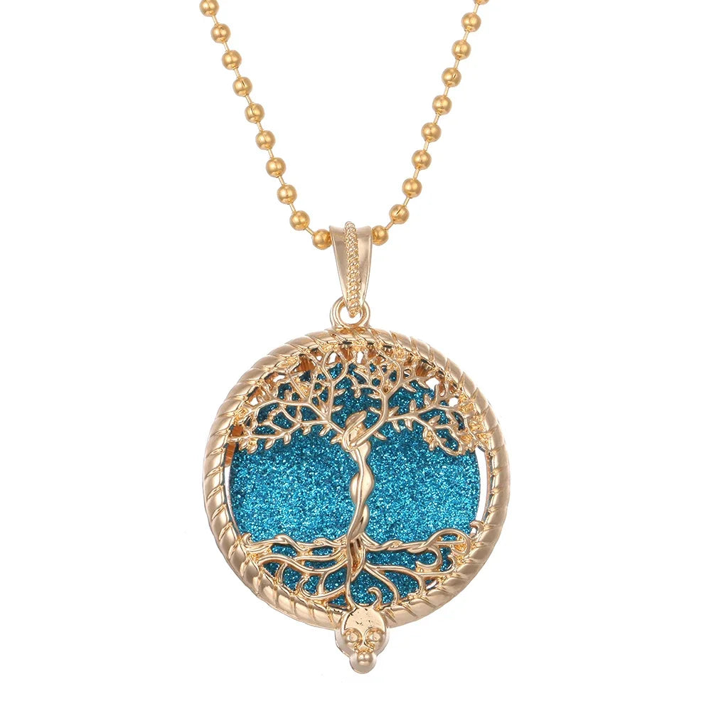 Aromatherapy Necklace Tree of Life Diffuser Jewelry Vintage Open Locket Pendant Essential Oil Perfume Aroma Diffuser Necklace