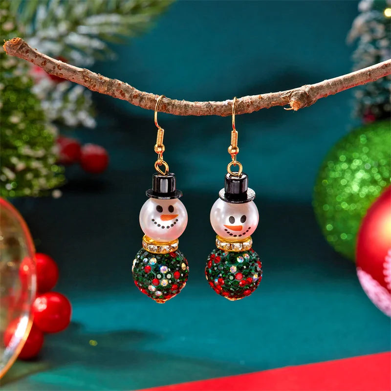 Fashion Christmas Snowman Snowflake Earrings for Women Shiny Crystal Zircon Santa Claus Dangle Earring Girls Party Jewelry Gifts