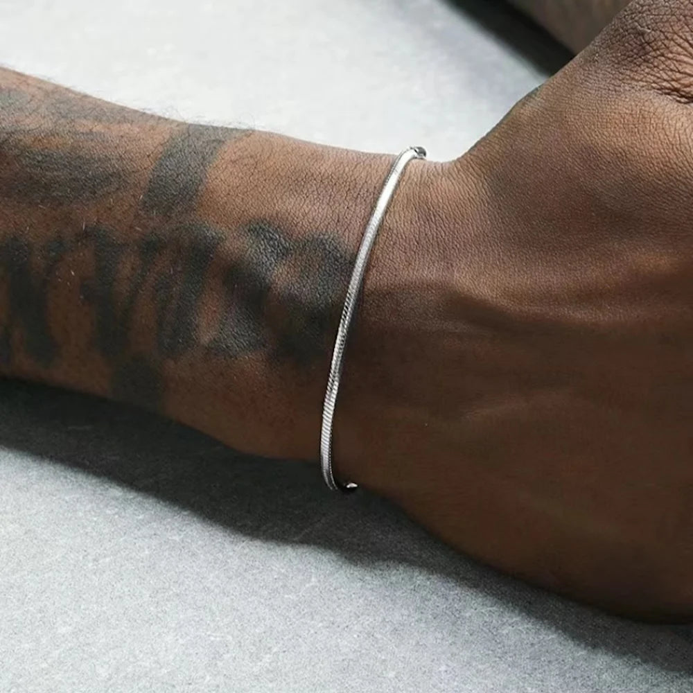 Silver Color Titanium Steel Snake Chain Bracelet for Men Hip Hop Simple Stainless Steel Bracelet For Women Retro Jewelry