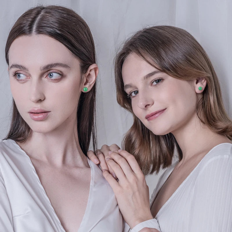 OXTAO 925 Sterling Silver 6.5-7mm/7.5-8mm Women's Simple Four-Claw Earrings Natural Green Gem Stone Earrings For Women Jewelry