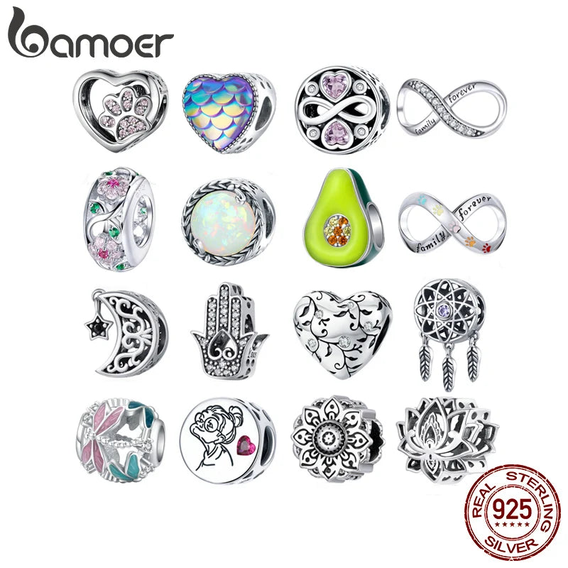 BAMOER Silber-Charm-Kollektion, 925er Sterlingsilber, schillernde CZ-Perlen für Armbänder und Armreifen