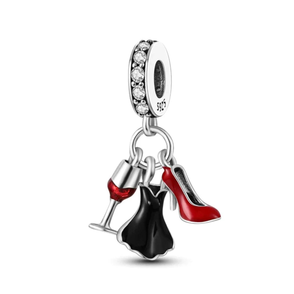 New Original 925 Silver Plated Accessories Fashion Charm Perfume High Heels Bead Fit Pendant Bracelet For Women DIY Jewelry Gift