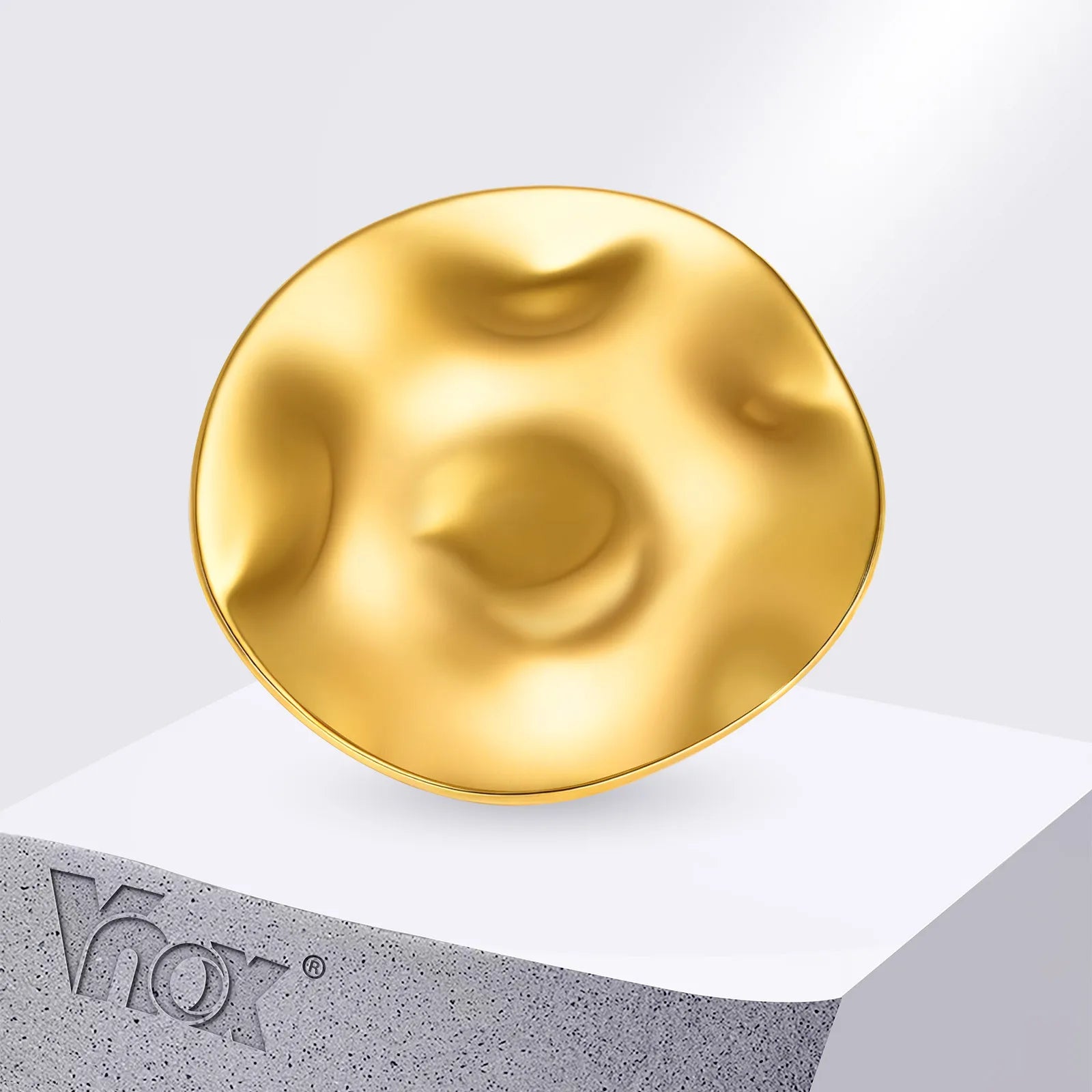 Vnox Irregular Round Textured Broochs For Women Girl Stainless Steel Gold Color Exaggerate Brooch Trendy Daily Jewelry Gift