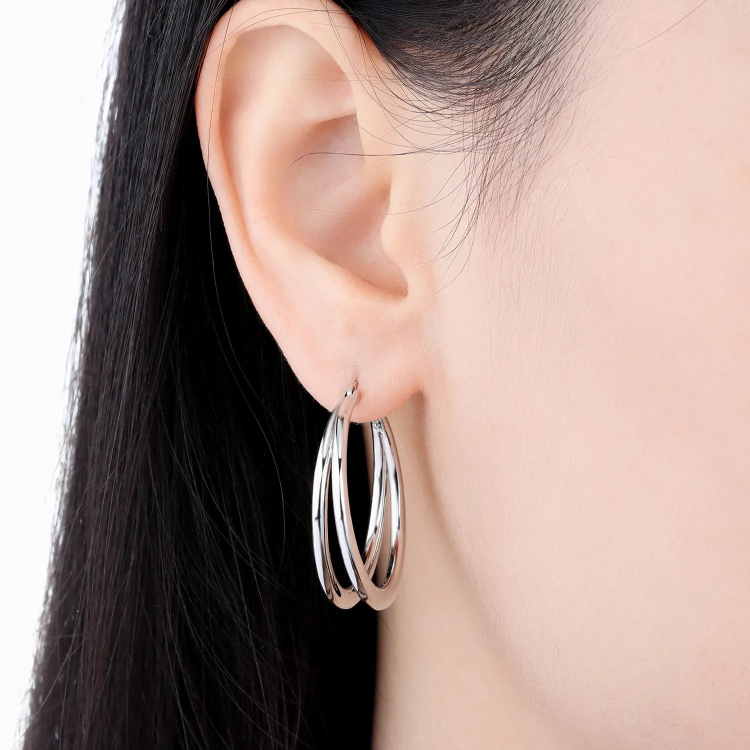 PANPOKI 925 Sterling Silver Minimally Designed Double Loop Earrings Silver Hoop Earrings For Women Jewelry Original Party Gifts