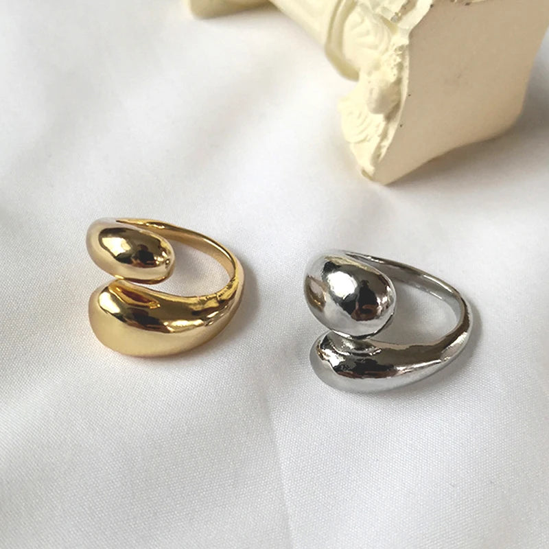 Punk Rock Waterdrop Shape Opening Rings for Women Gold Color Teardrop Chunky Polished Stainless Steel Metal Ring Jewelry Bijoux