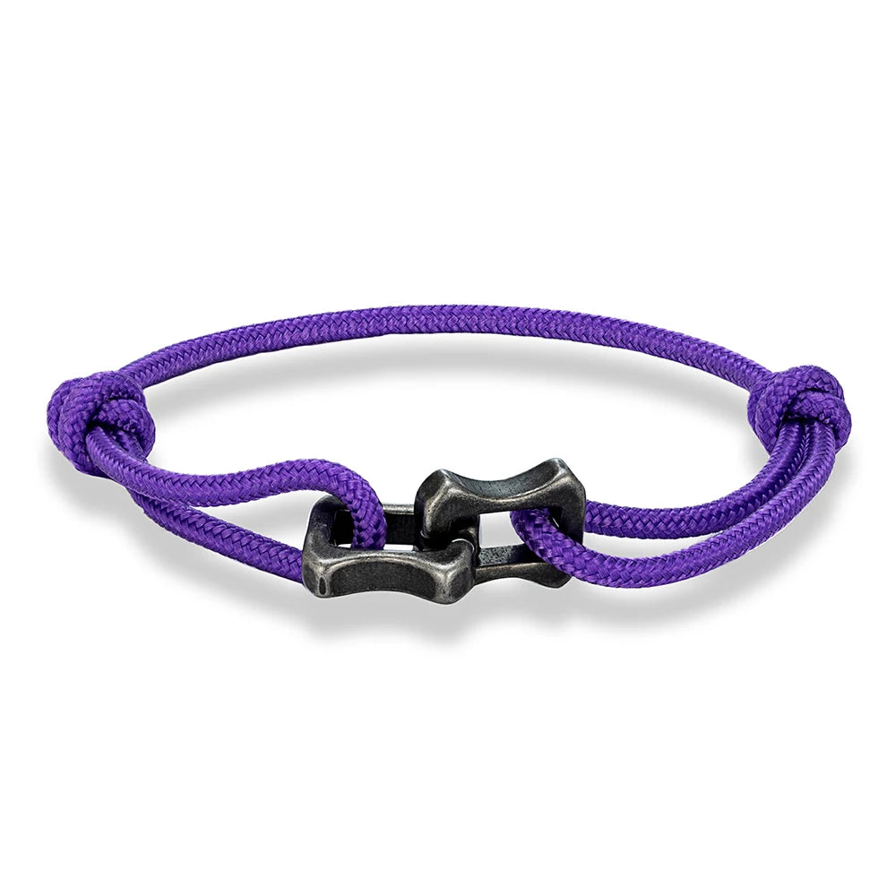 MKENDN Locomotive Vintage Oxidized Black Keel Chain Link Men Women Nylon Rope Bracelet Punk Stainless Steel Motorcycle Bracelets