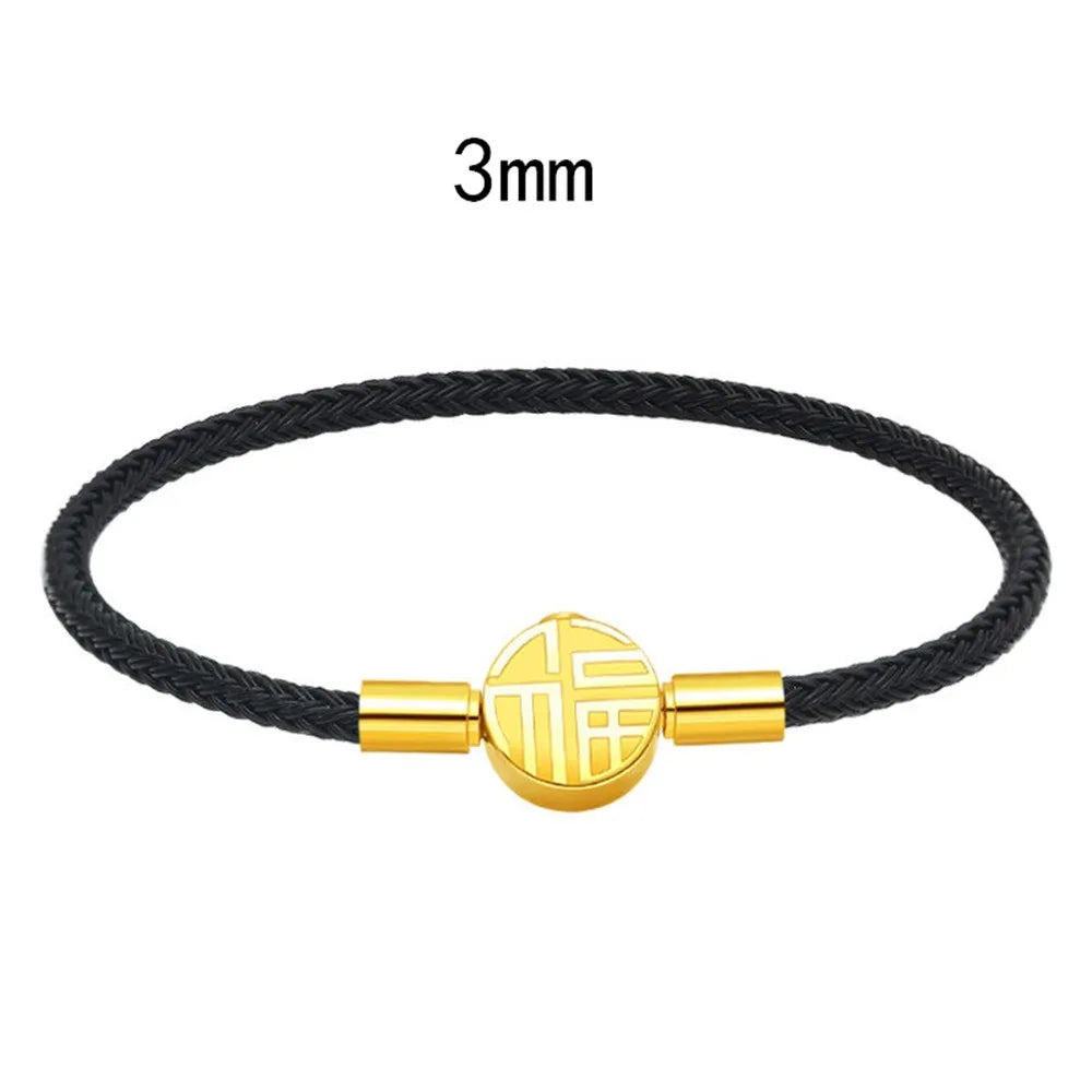 MKENDN Classic Men Women Stainless Steel Bracelet Lucky Red Steel Wire Rope Male High Quality Gold Plated Button Jewelry Gifts