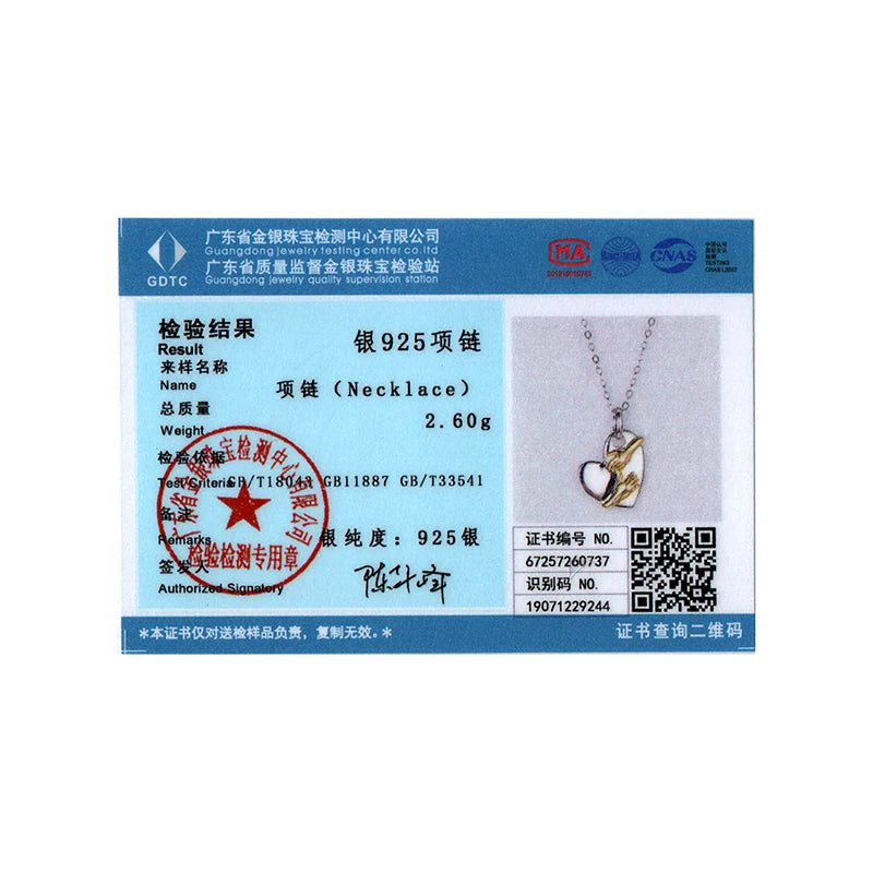 BISAER 925 Sterling Silver Hug Heart Pendant Necklace Adjustable Chain Plated White Gold for Women Party Fine Jewelry EFN441