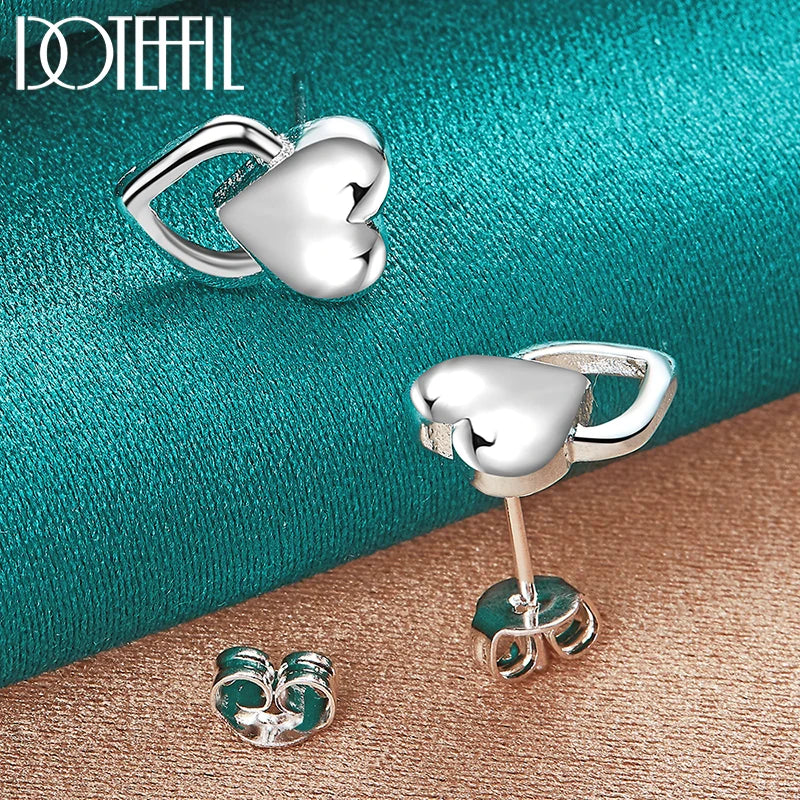 DOTEFFIL 925 Sterling Silver Heart Stud Earrings For Woman Wedding Engagement Fashion Party Charm Jewelry