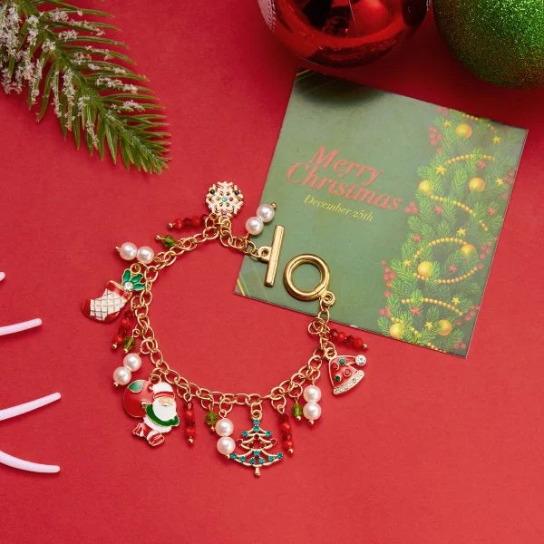 Bracelet de Noël ajustable pour femme, orné d'un pendentif Père Noël, bonhomme de neige, étoile et sapin, bijou de fête
