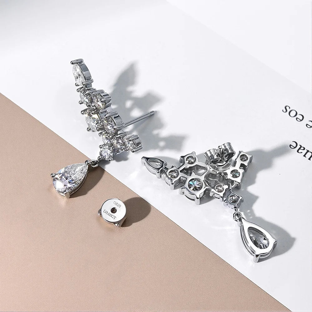 Serenity 6.1ct D Color All Moissanite Earrings for Women 100% S925 Sterling Silver Plated 18K Lab Diamond Pear Cut Drop Earrings