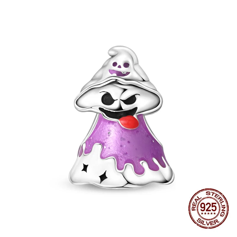 New 925 Sterling Silver Luminous Halloween Skull Witch Pumpkin Candy Charms Beads Fit 3mm Original Bracelets Party Jewelry