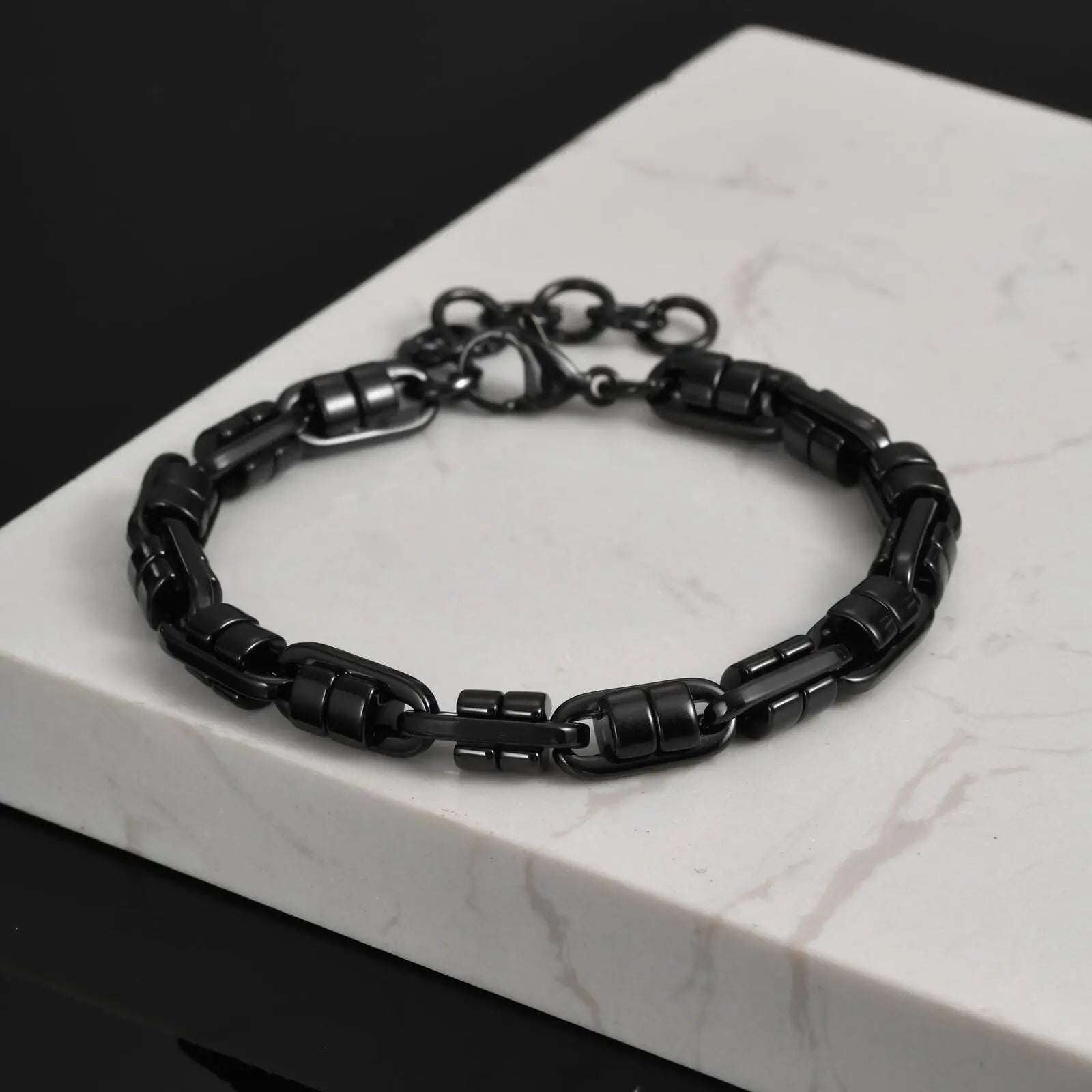 Vnox Black Round Byzantine Link Chain Bracelets, Stylish 2025 New Stainless Steel Wristband, Handmade Punk Rock Jewelry