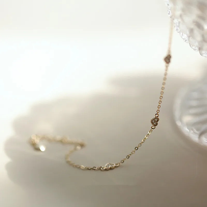 925 Sterling Silber 14 Karat vergoldetes Armband Einfaches Temperament Kleines Herzarmband für Damen All-Match-Accessoires