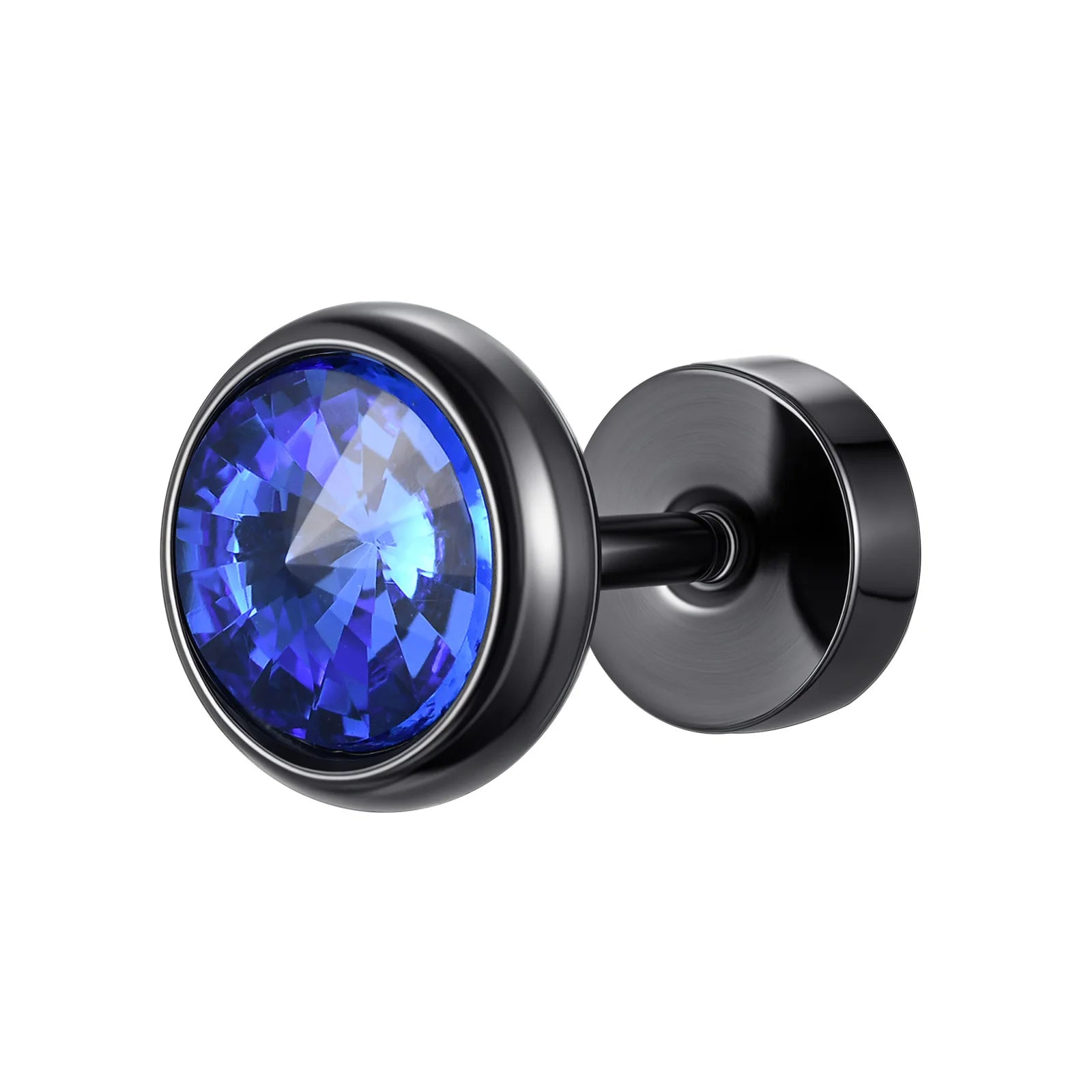 Vnox Multi-faced Cut Zircon Stone Earrings for Men Boys, Screw Back Stud Barbell Shaped Earrings,Black Stainless Steel Jewelry