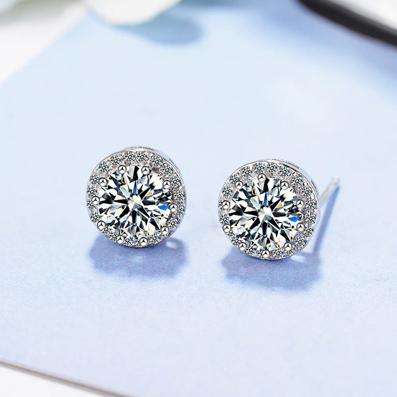 1CT 2CT Moissanite Diamond Ear Studs Earring Pass Diamond Test Moissanite Stud Earrings For Women Sterling Silver Jewelry
