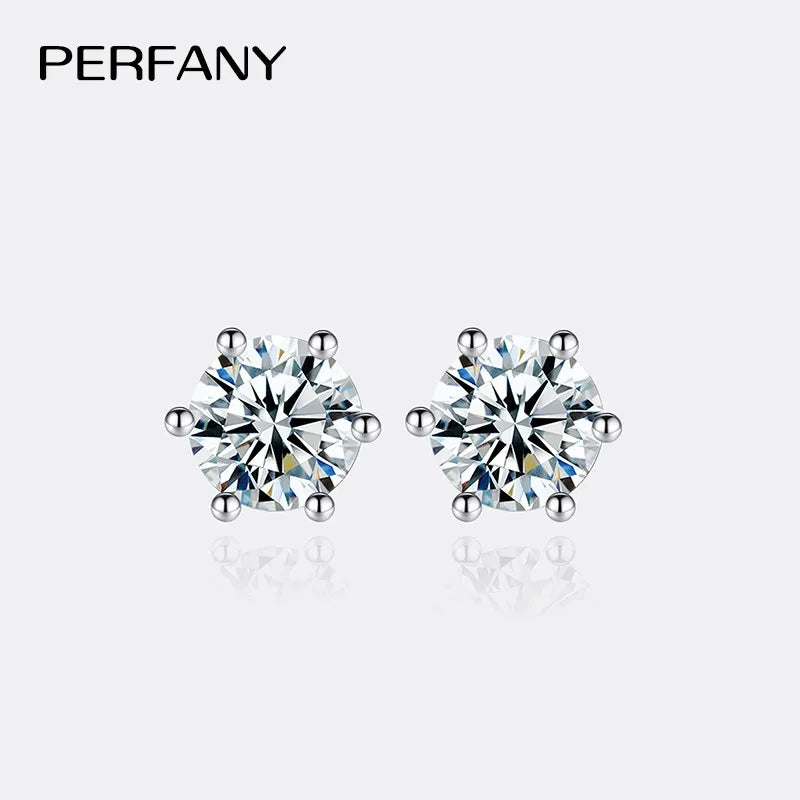 PERFANY 0.2-2CT Moissanite Earrings For Women S925 Pure Silver Classic Six Claw Shiny Laboratory Diamond Wedding Jewelry