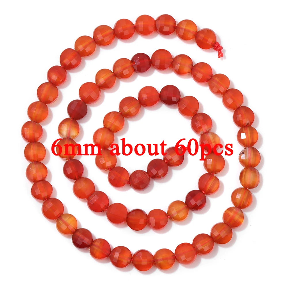 Wholesale Natural Red Carnelian Stone Bead Round Rondelle Coin Agat Loose Spacer Beads For Jewelry Making Bracelet Necklace DIY