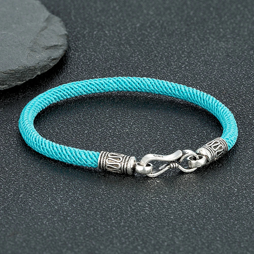 MKENDN 925 Sterling Silver 4mm Braided Rope Bracelet Anklet for Women Men Friendship Bracelet Trendy Jewelry GIfts