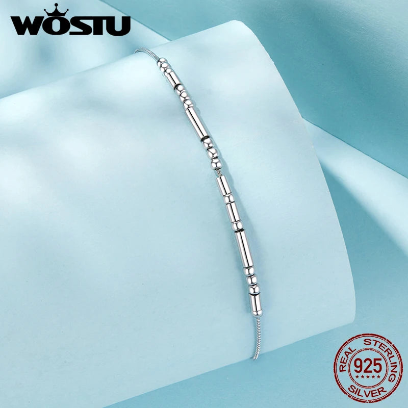 WOSTU Solid 925 Sterling Silver I Love You Morse Code Bracelet For Women Beads Links Best Valentine's Jewelry Gift For Lover