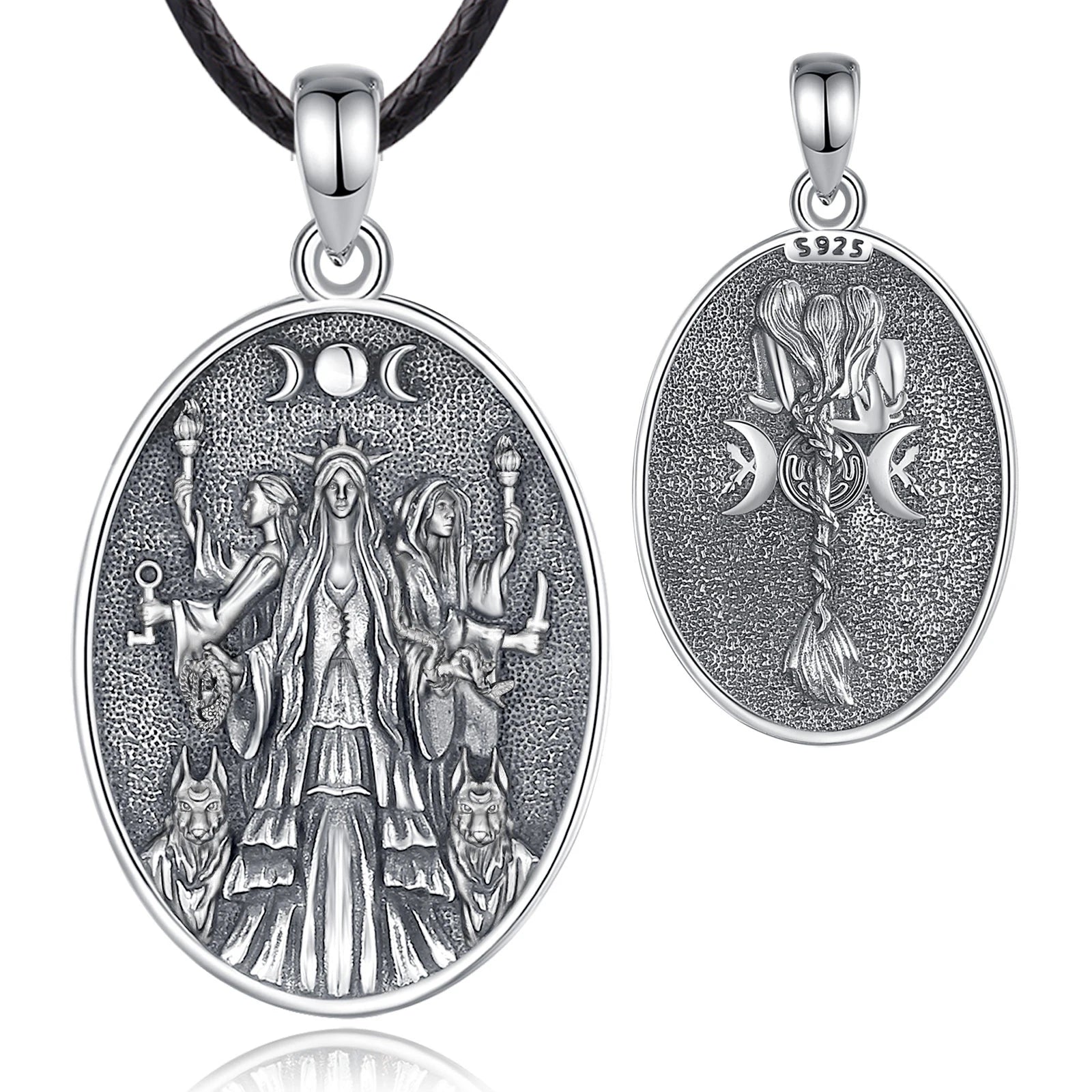 Eudora 925 Sterling Silver Triple Moon Goddess Necklace Hecate Dog Amulet Pendant Triple Goddess Jewelry Personality Women Gift