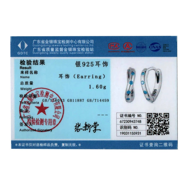 BISAER 925 Sterling Silver Blue Waves Hoop Earrings Turquoise Stud Earring For Women Party Original Fine Jewelry Holiday Gifts