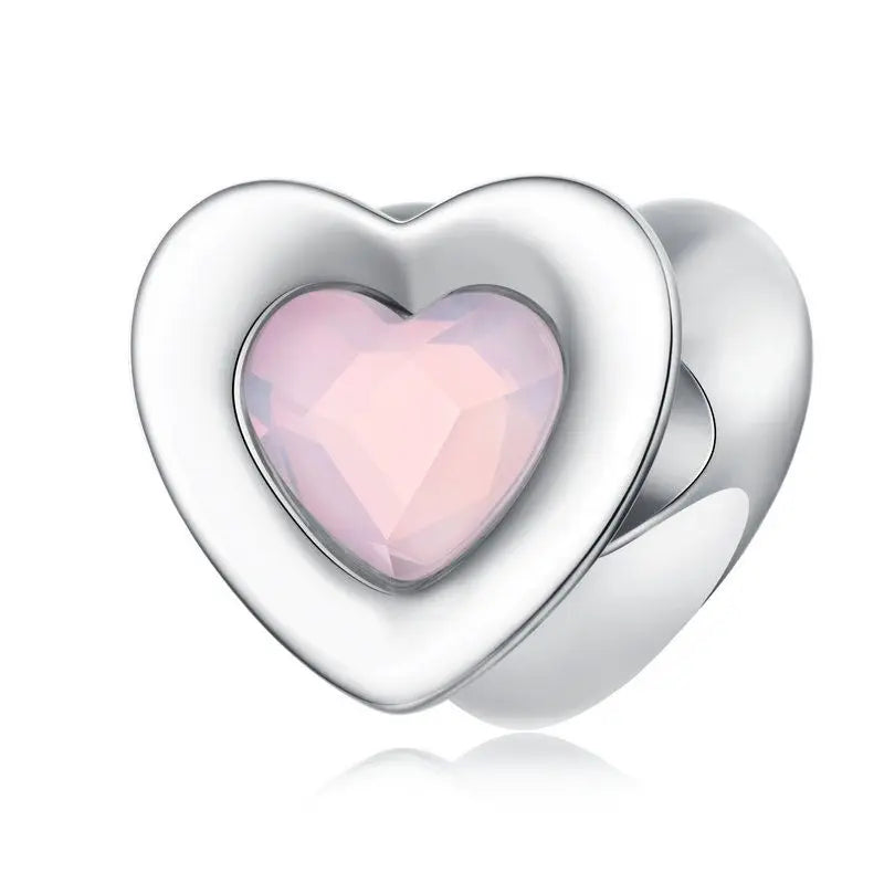 WOSTU Valentine Series 925 Silver Love Heart Charms Key Pendant Murano Glass Bead Fit Bracelet Jewelry Making Gift For Lover Her