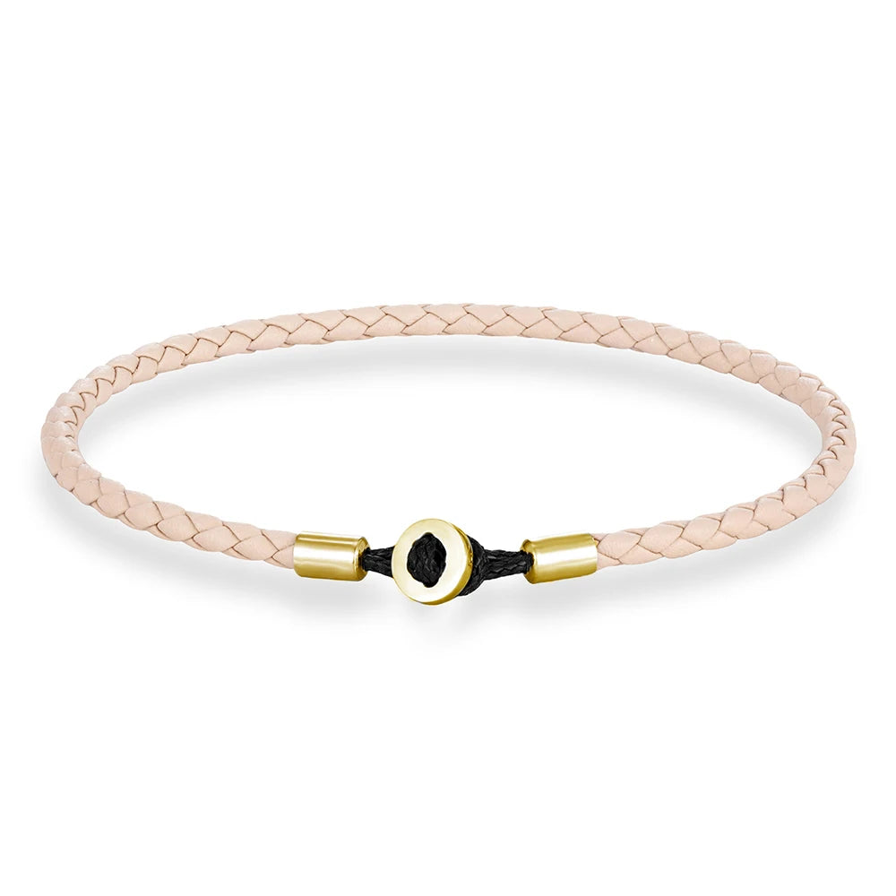 MKENDN Simple Style Gold Color Stainless Steel Button Braided Leather Bracelet For Men Women Couple Jewelry Gifts Homme