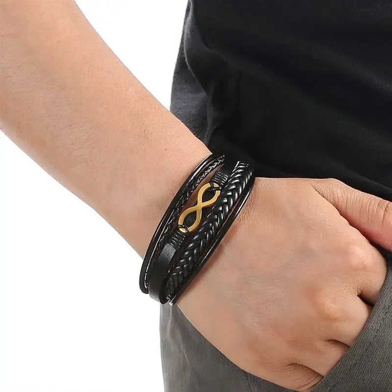 Multi-Layer Men Leather Bracelet Stainless Steel Infinity Symbol Charm Fashion Classic Bracelets for Men Jewelry Gift - Madeinsea©