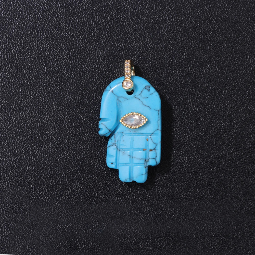 1PC Fatima Hand Gem Pendant Natural Rose Quartzs Opal Malachite Turquoises Evil Eye Charms DIY Necklace Bracelets Earrings