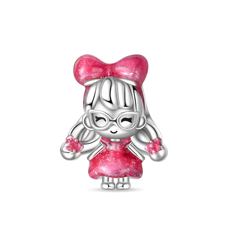 925 Silver Plated Magic Mirror Perfume Princess Angel Trunk Pink Charms Beads Fit Pandach 925 Original Bracelet Fine DIY Jewelry