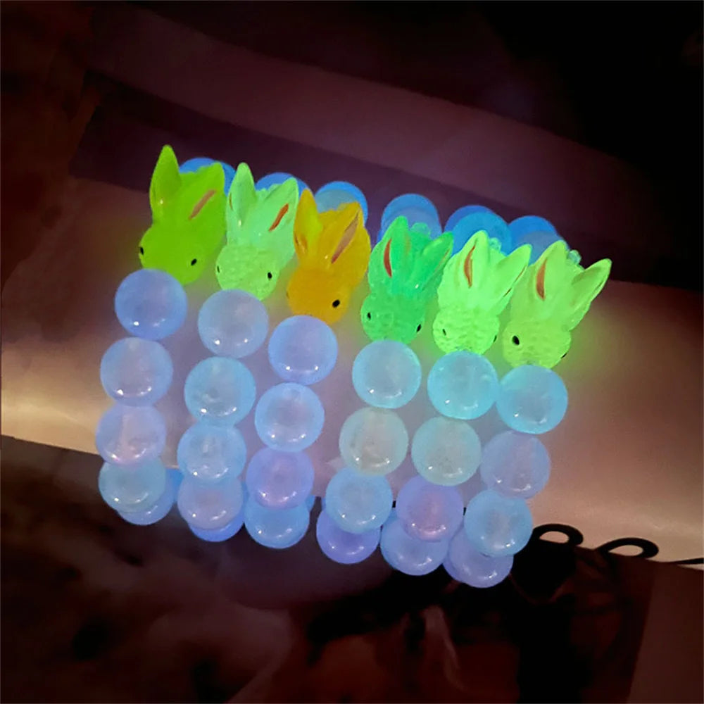 Bracelet en perles de lapin lumineuses en résine, accessoire tendance pour femmes et filles, vente en gros