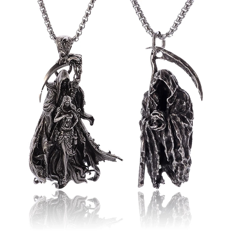 Hell Death Scythe Necklace Pendant Gothic Mysterious Devil Necklace Men's Personality Punk Retro Halloween Trend Jewelry