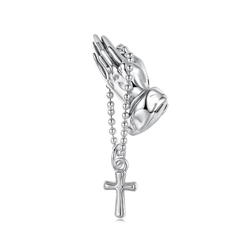 WOSTU Religious Series 925 Sterling Silver Prayer Charms Guardian Angel Pendant Red heart Bead Fit Bracelet DIY Jewelry Making