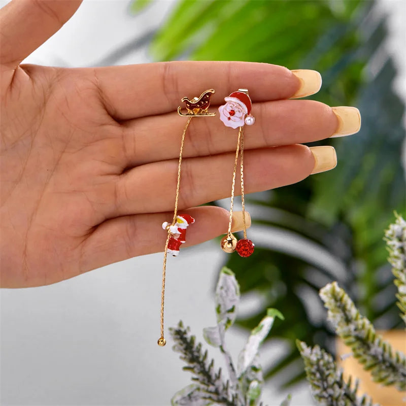 Creative Asymmetric Christmas Tree Snowman Snowflake Drop Earring for Women Moving Santa Claus Long Tassel Earring Party Jewelry