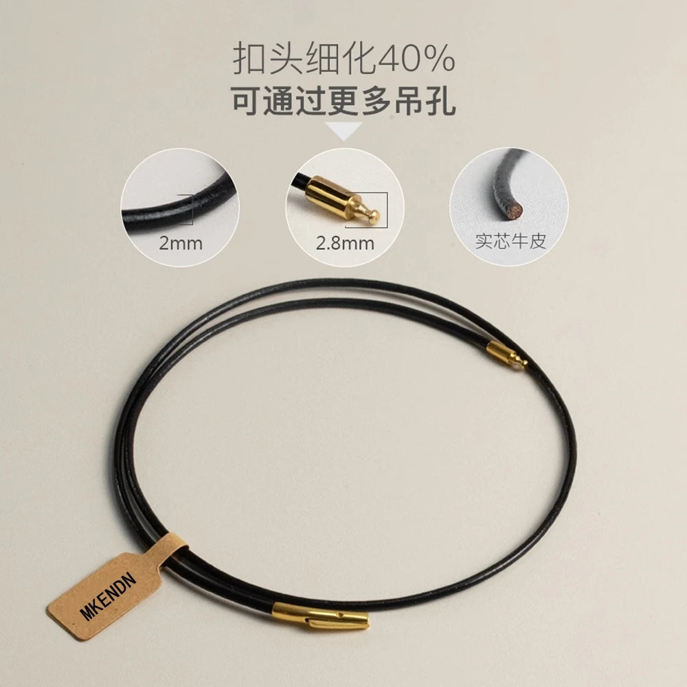 MKENDN Handmade Simple Style Primary Color Cowhide Choker Necklace Leather Necklace Stainless Steel Clasp Male Women Jewelry