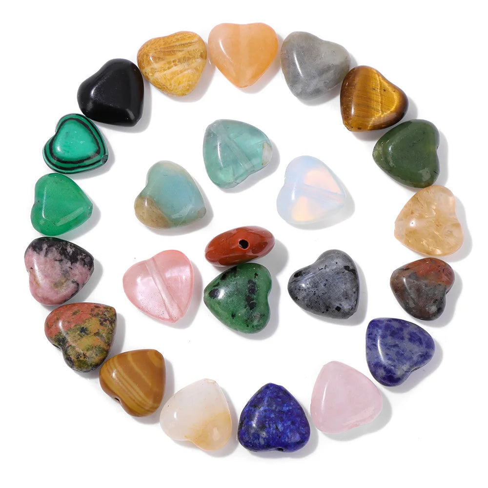 Natural Gems Heart Shape Stone Bead Central Drilled Fluorite Quartzs Loose Spacer Beads For Jewelry Making DIY Bracelet Earrings