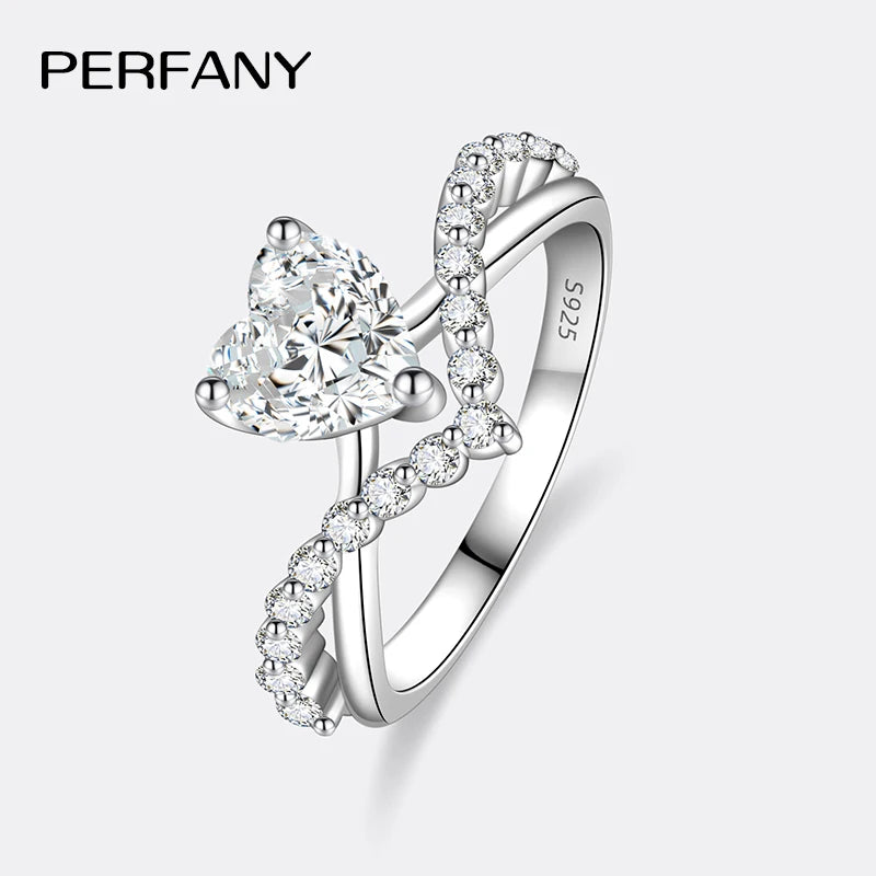 PERMANY 1CT Heart Cut Moissanite Ring for Women S925 Pure Silver Laboratory Diamond Elegant Luxury Wedding Jewelry - Madeinsea©