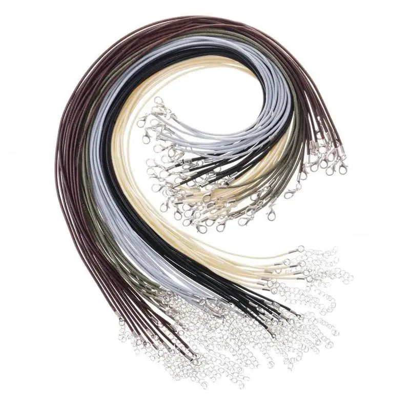 50 pcs 45/50/60cm Braided Leather Rope Wax Cord DIY Handmade Necklace Pendant Lobster Clasp String Cord Jewelry Chains