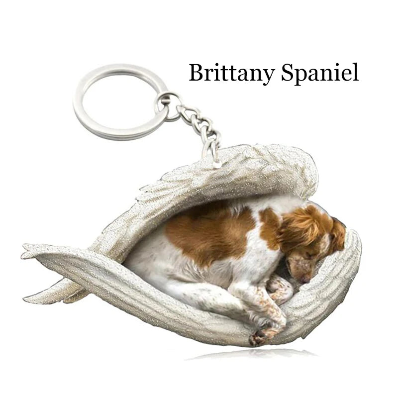100 Style Cut Dog Sleeping Angel Pendant Bag Keychain Car Keychain Keyring Animal Pet Jewelry Boyfriend Girls Gift Accessories