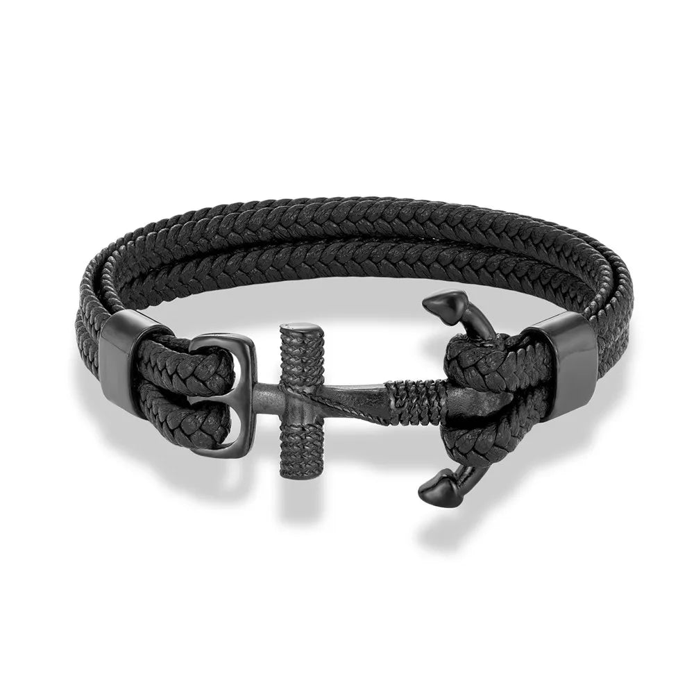 MKENDN Navy Style Men Vintage Anchor Bracelet Handmade Woven Multilayer Leather Bracelets Women Cuff Wrap Rope Wristband Gift