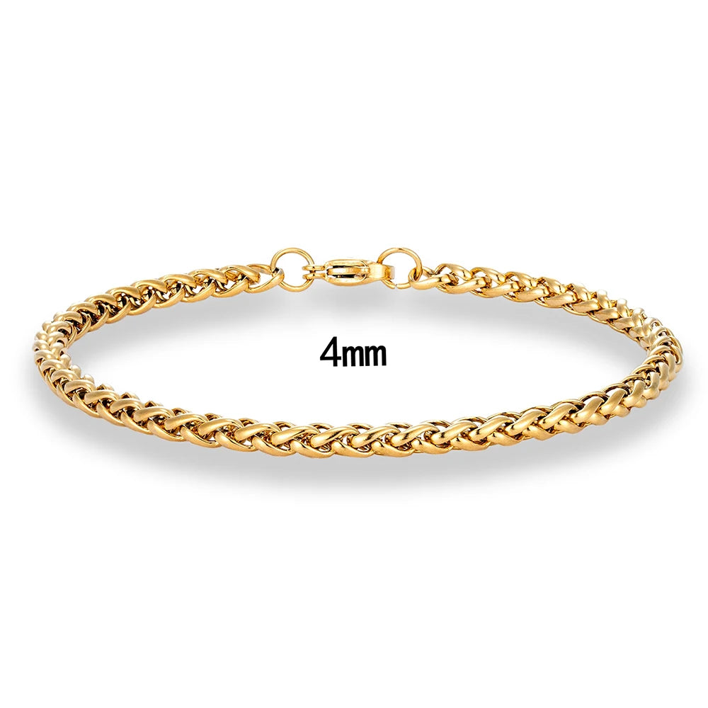 MKENDN Stylish Curb Cuban Chain Bracelet for Men Women 18k Plated Stainless Steel Punk Rock Cubic Foxtail Chain Unisex Gifts
