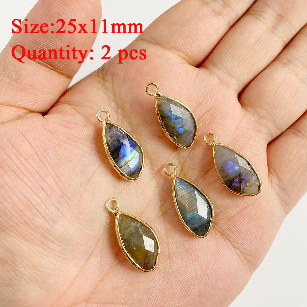 2PCS Natural Flash Labradorite Stone Pendant Irregular Shape Fashion Flash Labradorites Charms Connector For Jewelry Making DIY