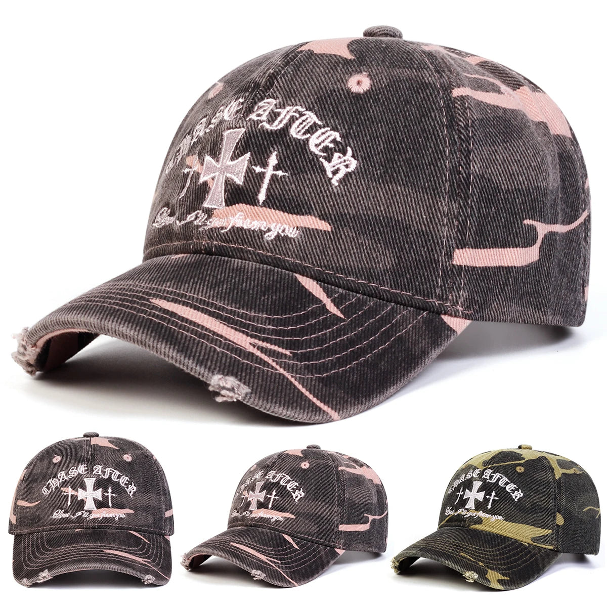 Unisex Cross Embroidery Pierced Baseball Caps Spring and Autumn Outdoor Adjustable Casual Hats Sunscreen Hat Sports Cap