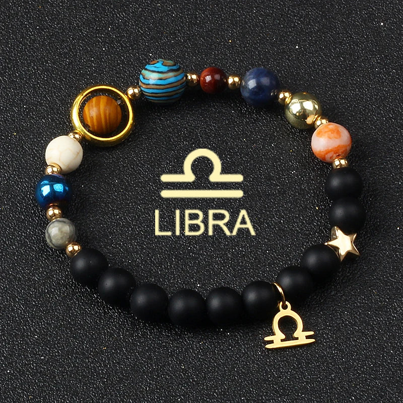 Universe Galaxy Eight Planets 12 Constellation Bracelets for Women Natural Stone Solar System Bracelets Libra Virgo Leo Jewelry - Madeinsea©