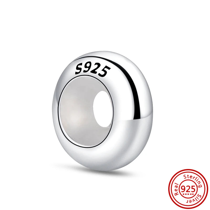 Authentic 100% 925 Sterling Silver Fit Original Pantaro Charms Bracelet Heart Round Style Simple Beads Women DIY Jewelry Making