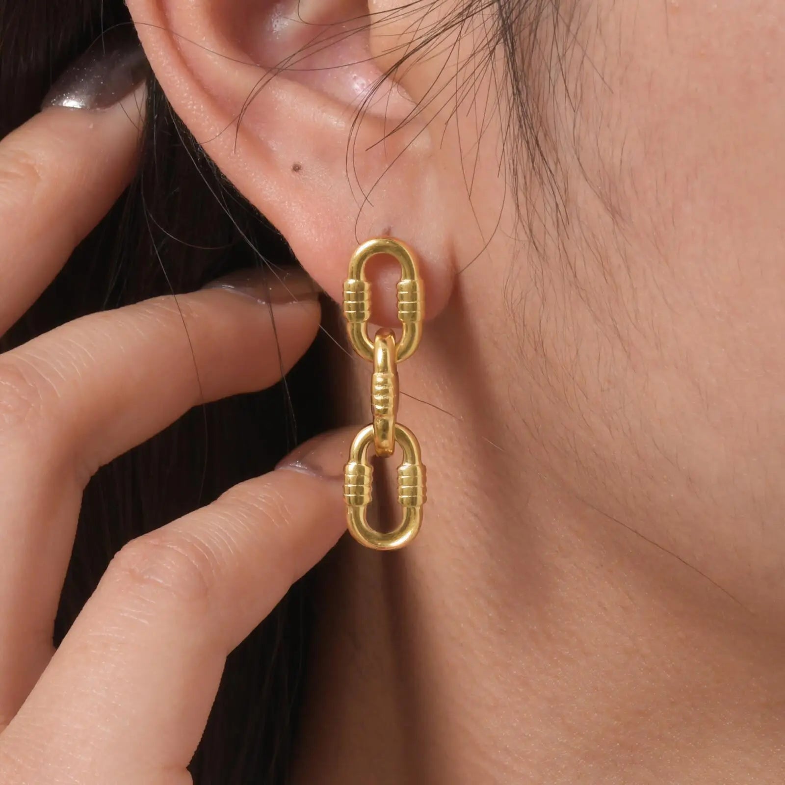 Vnox Trendy Geometric U-shape Tassel Drop Earring,Stainless Steel Ear Buckle Hoops Hollow Earrings For Women,Statement Jewelry