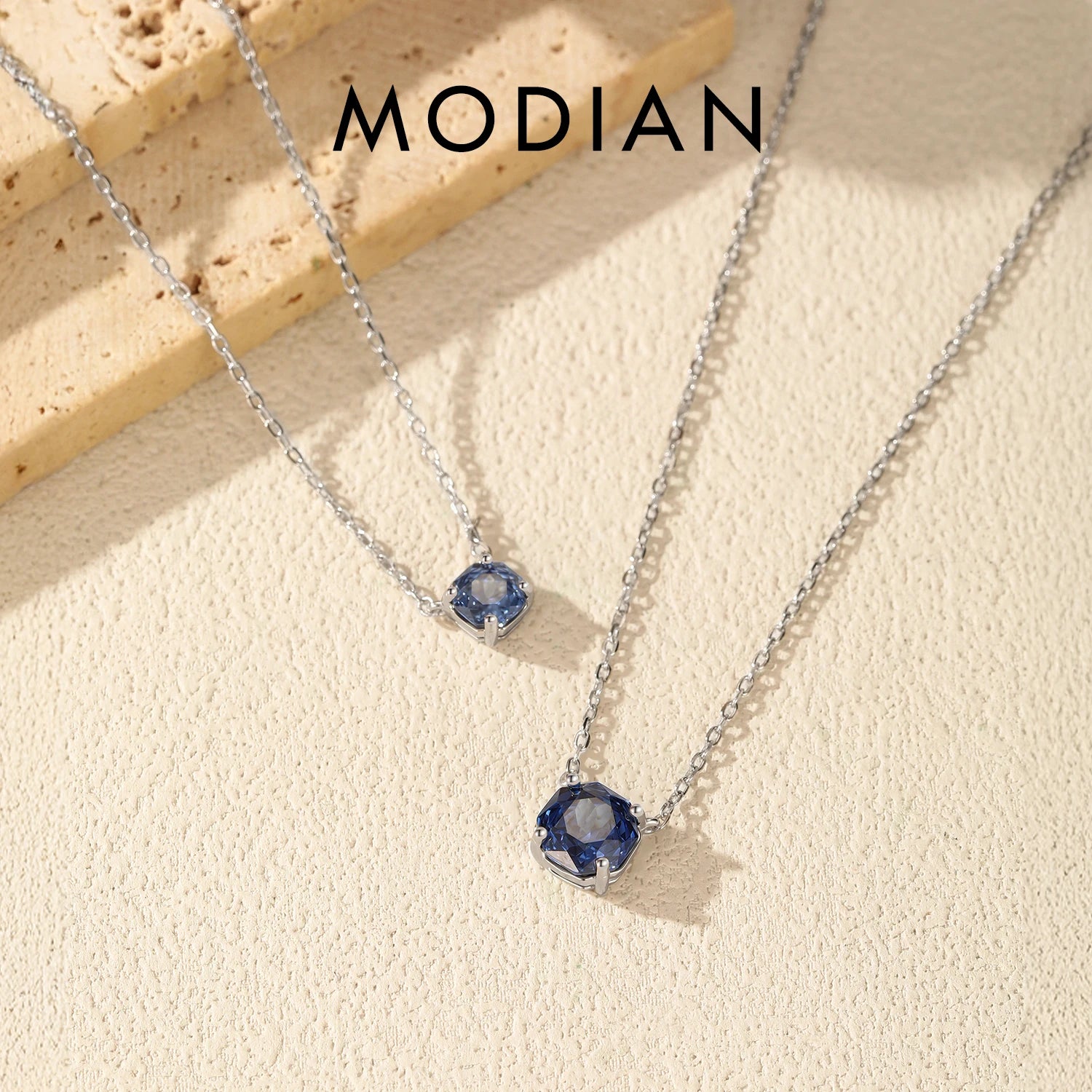 MODIAN Rose Cut Royal Blue Zirconia Octagon Necklaces 925 Sterling Silver Fashion Pendant Necklace For Women Fine Jewelry